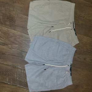 Hollister Men's Casual Shorts - Beige and Light Gray Small Linen Shorts